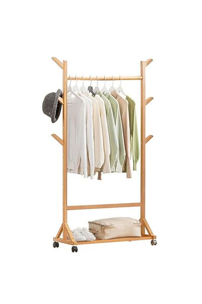 Quasar & Co. Hallway hanger, Quasar & Co.®, with wheels, suitable for clothes/shoes, bamboo, 80x35x155 cm, natural