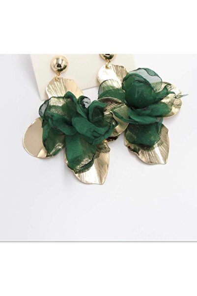 MODA Altın Renk Kaplama Çelik Çiçek Küpe - Bordo / Yeşil / Kahverengi Seçenekli