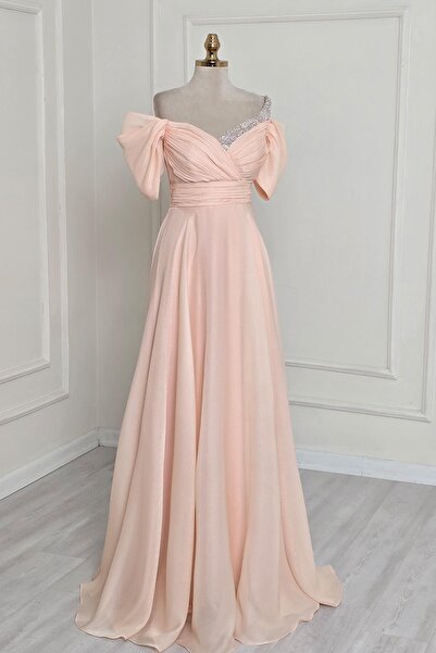 Yonca Moda Evi SOMON Drapeli Yaka Taşlı Abiye 8355