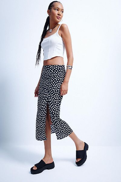 DeFacto A-Line Patterned Slit Maroken Midi Skirt X4116Az24Sp