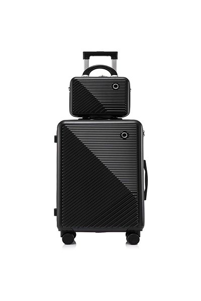 Quasar & Co. Set Troler Cabina Cu Geanta Cosmetice, Bagaj De Mana, Troller Meta, 55x39x23cm,cifru,4 Roti, Negru