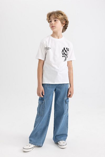 DeFacto Tricou cu mânecă scurtă imprimat cu decolteu turn pentru băiat C3299A824SM