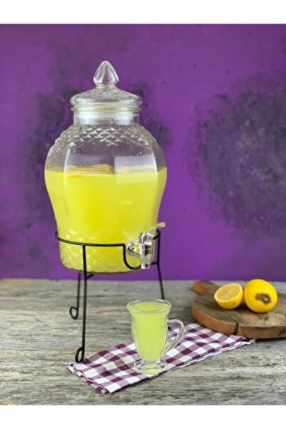TAMU Cam Damacana Ferforje Ayaklı Limonata Su Sebili Şerbetlik Şeffaf 6'lt