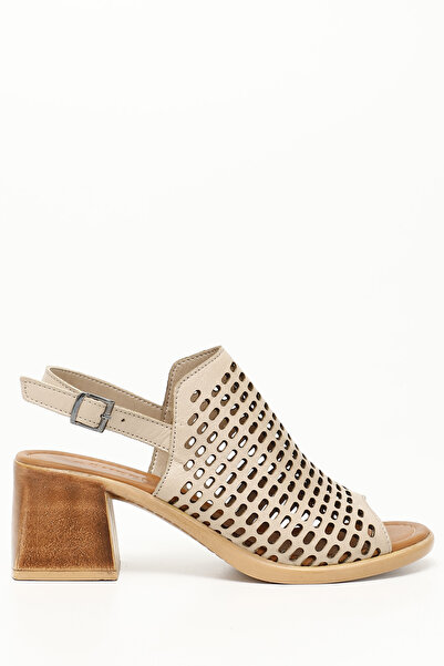 GÖNDERİ(R) Γυναικεία/Κορίτσια Κρέμα Χοντρό Τακούνι Γνήσιο Δερμάτινο Σανδάλια