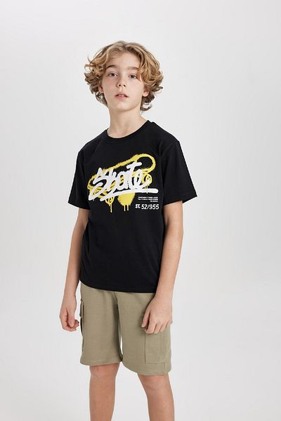 DeFacto Boy's Crew Neck Printed Short Sleeve T-Shirt C3300a824sm