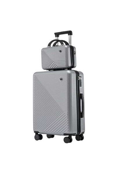 Quasar & Co. Set Troler Cabina Cu Geanta Cosmetice, Bagaj De Mana, Troller Meta, 55x39x23cm,cifru,4 Roti, Negru