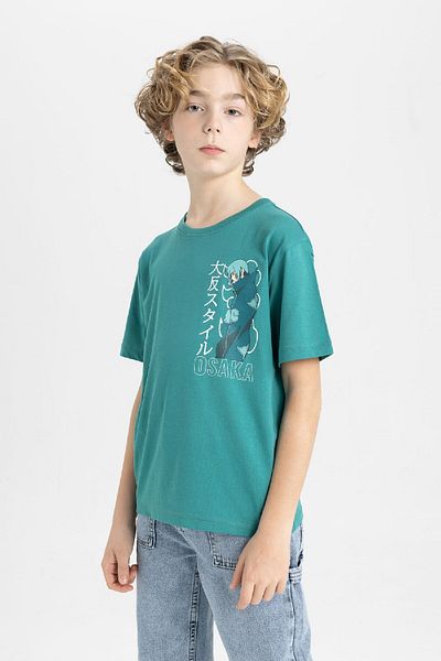 DeFacto Boy's Crew Neck Printed Short Sleeve T-Shirt C3347a824sm