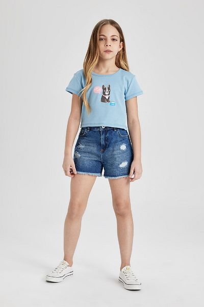 DeFacto Tricou cu mânecă scurtă cu nervuri cu decolteu - Fată C2217a824sm