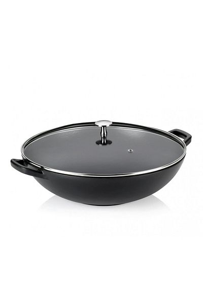 KELA Keck Lang Cast iron wok with lid CALIDO 36 cm black