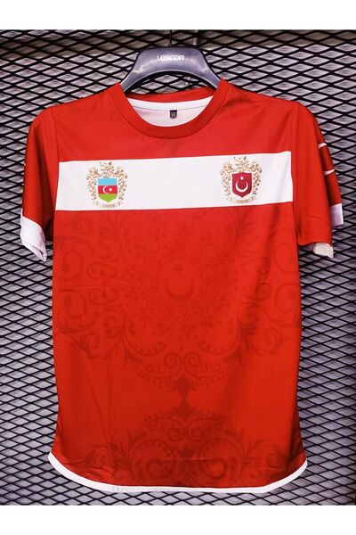 SPORTECH Kurt Motifli Türkiye-Azerbaycan Forması TEK ÜST K0173 (Tek Kelime İsim ve Numara Yazılır)-128
