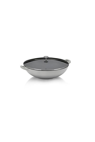 KELA Keck Lang Cast iron wok with lid CALIDO 36 cm gray