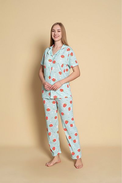 İNKO İÇ GİYİM Set pijamale de damă din bumbac cu model căpșuni