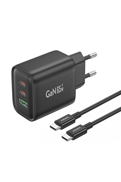 FONENG Gan10 65w Gan Usb-c 2 Port Usb 1 Port Hızlı Şarj Adaptör (TYPE-C KABLO SİYAH)
