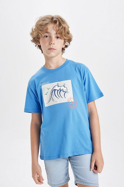 DeFacto Tricou cu mânecă scurtă imprimat cu decolteu rotund pentru băiat C4657A824HS