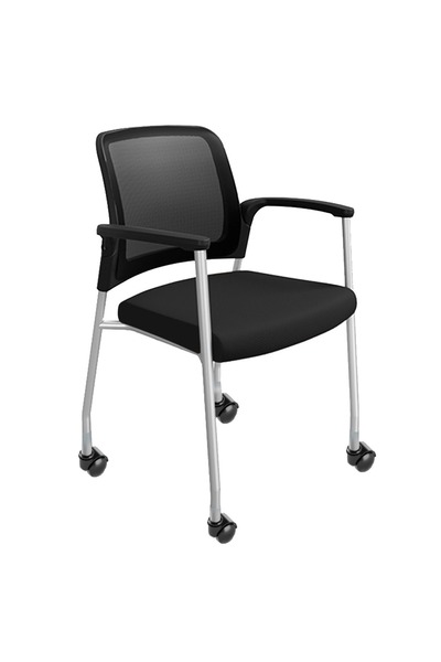 Godrej Interio Modern Relax Stackable Mesh Chair with Armrests and Castor Whe...