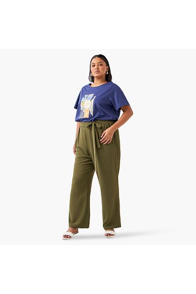 Ulla Popken Plus Size Ulla Popken Graphic Print T-shirt with Short Sleeves and Round Neck