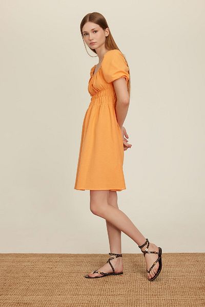 DeFacto Kurzärmliges Minikleid aus Leinen mit quadratischem Ausschnitt A4768AX24SM