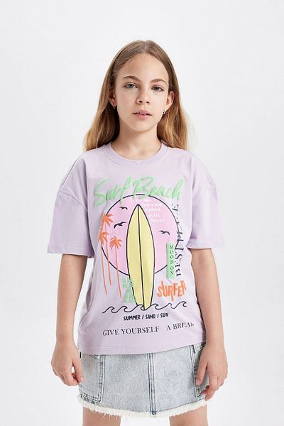 DeFacto Tricou cu imprimeu pentru fete cu decolteu - C4451a824hs