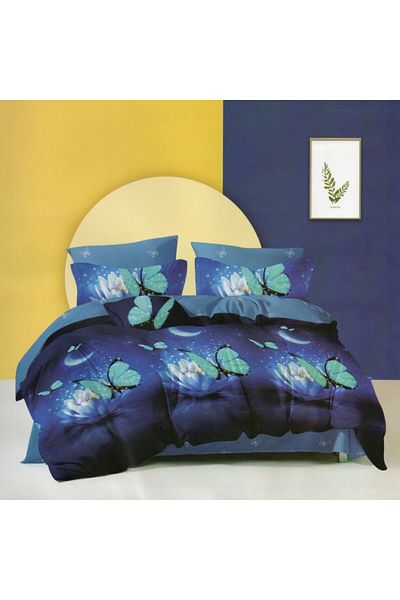 Pucioasa 6-piece fine double bed linen, Turquoise Butterflies (M275)