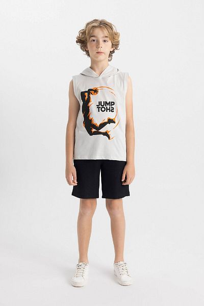 DeFacto Boy's 2 Piece Set Printed Hooded Athlete Shorts C2187A824Hs