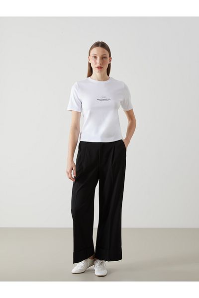 LC Waikiki Bedrucktes Damen-T-Shirt mit Rundhalsausschnitt