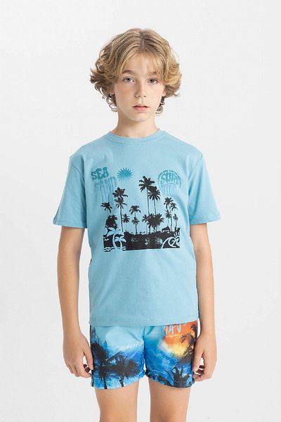DeFacto Băiat - Tricou cu mânecă scurtă imprimat cu decolteu rotund C4664A824HS