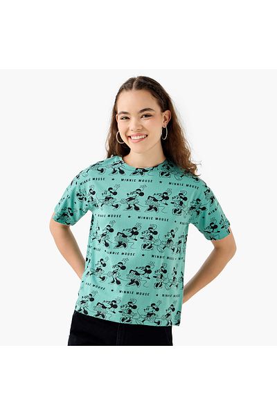 SP Characters All-Over Minnie Mouse Print Boxy Crop T-shirt