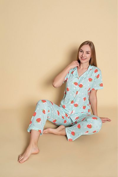 İNKO İÇ GİYİM Set pijamale de damă din bumbac cu model căpșuni