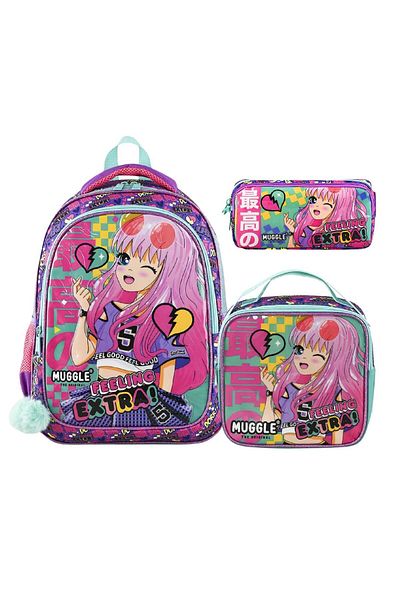 MUGGLE 2 Compartment Anime Bag + Thermos Lunchbox + Pen Holder