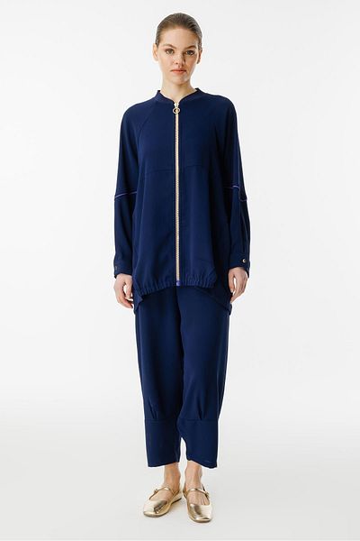 Ghisa Zipper Detailed Suit Navy Blue