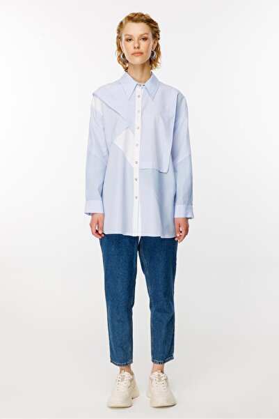 Ghisa Bloklu Çizgili Tunik AÇIK MAVİ