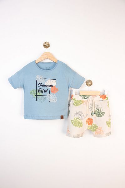 Miniworld Printed Cotton Short Sleeve Leaf Pattern Shorts Summer Baby Boy Suit