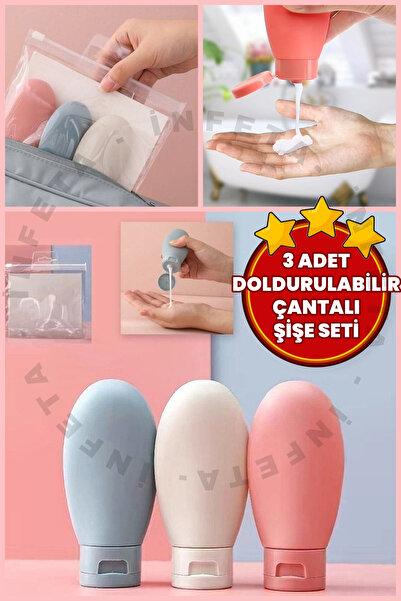 İnfeta 3'lü Çok Amaçlı Doldurulabilir Çantalı Seyahat Tipi Şişe Seti- Boş Kre...