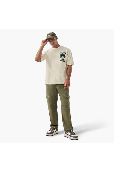 SP Characters Izuku Midoriya Print Crew Neck T-shirt with Short Sleeves