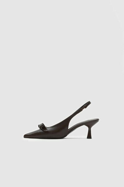 Seniorah Brown Skin Bow Detailed Women's Heeled Shoes