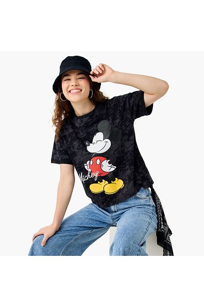 SP Characters Mickey Mouse Print T-shirt with Crew Neck and Short Sleeves
