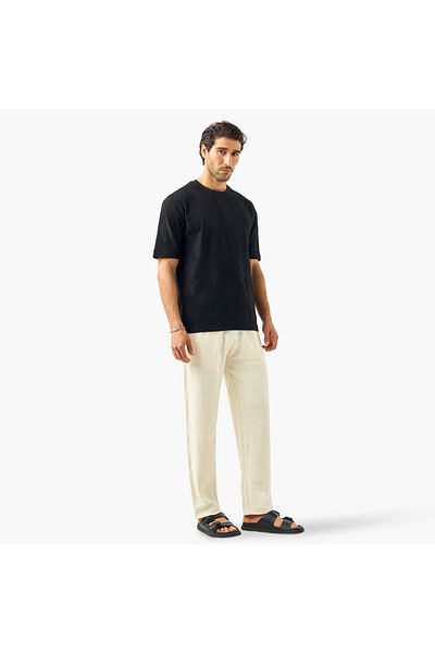 Iconic Iconic Regular Fit Textured Pants with Elasticated Waistband and Pockets