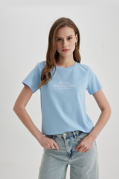 DeFacto Tricou din bumbac pieptănat cu decolteu rotund cu imprimeu - C4068ax24sp