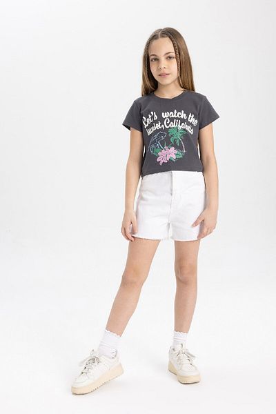 DeFacto Dívčí tričko s krátkým rukávem s potiskem – Crew Neck C2212A824Sm