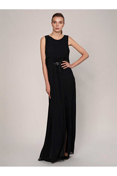 Roman Toka Detaylı Maksi Boy Elbise Siyah K1911340_001