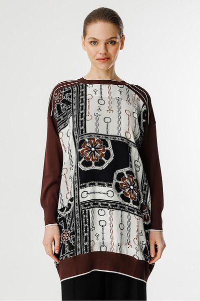 Ghisa Knitwear Mixed Tunic Brown Black Chain Brown