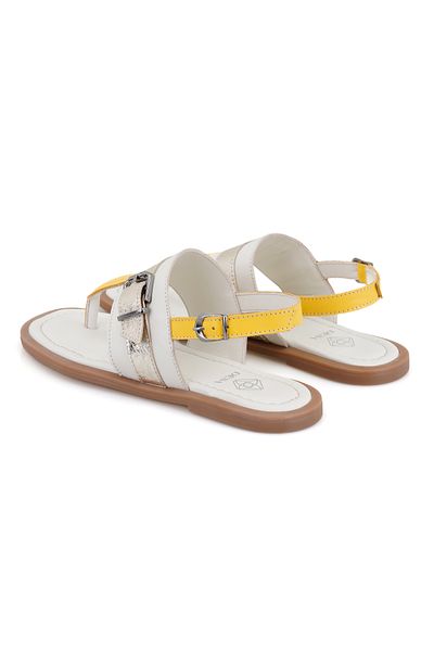 Desa Women's White Adjustable Buckle Leather Slippers