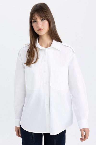 DeFacto Μακρυμάνικο πουκάμισο Ποπλίνα Relax Fit Tunic C2145ax24sp