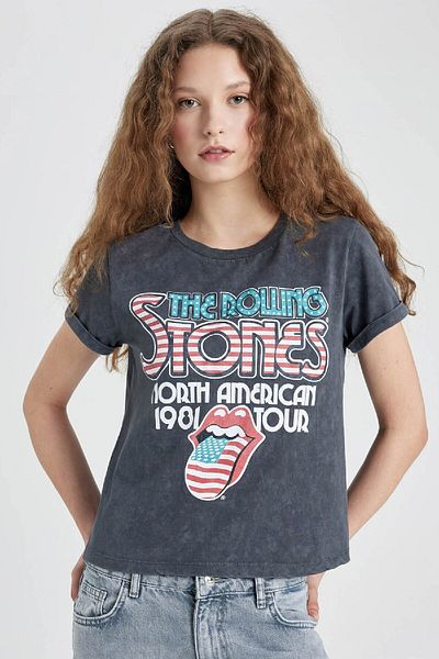 DeFacto Tricou cu mânecă scurtă cu gât roșu Rolling Stones Regular Fit C4527ax24sm