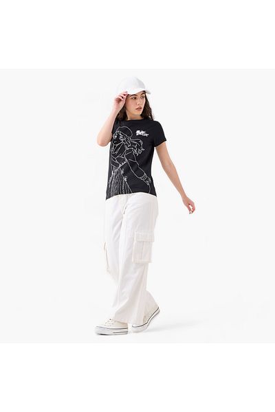 SP Characters Graphic Print T-shirt with Crew Neck and Short Sleeves