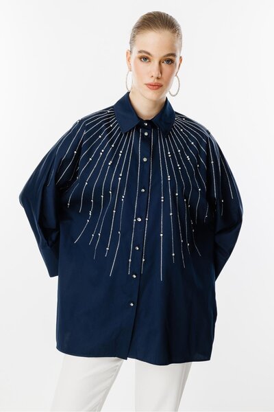 Ghisa Taş Işleme Detaylı Tunik Lacivert