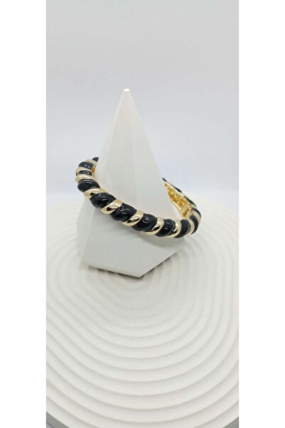 ndjewelry أصفاد ملتوية باللون الأسود مع تفاصيل ذهبية