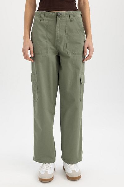 DeFacto High Waist Wide Leg Gabardine Pants - Cargo Pocket, A9200Ax24Sm