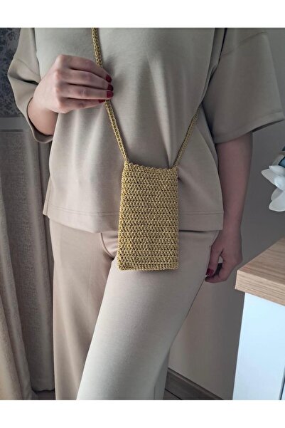 ARMODA STYLE Cep Telefon Çantası Sarı / Örgü Simli