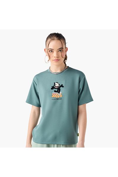 SP Characters Felix the Cat Print T-shirt with Short Sleeves and Crew Neck